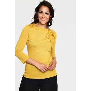 Voodoo Vixen Melanie Tie Neck Top in Mustard Polka Dot